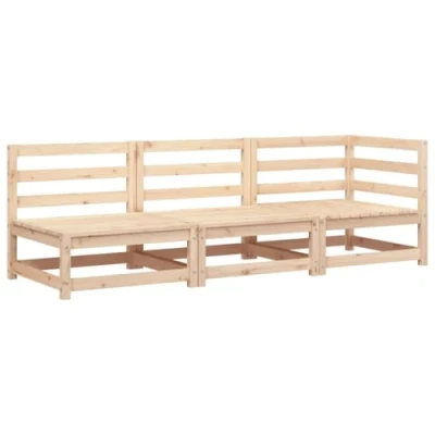 Image of vidaXL 3 Seater Garden Sofa Solid Wood Pine, Brown, Outdoor/Patio Seating, Modular, Durable, Easy Assembly, 190.5x63.5x62.5cm