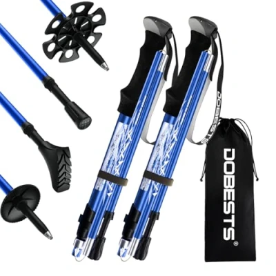 Image of DOBESTS Walking Poles, 2 Pack Collapsible Trekking Hiking Poles with Quick Lock System, Nordic Sticks for Women and Men, Lightweight Telescopic (Blue)
