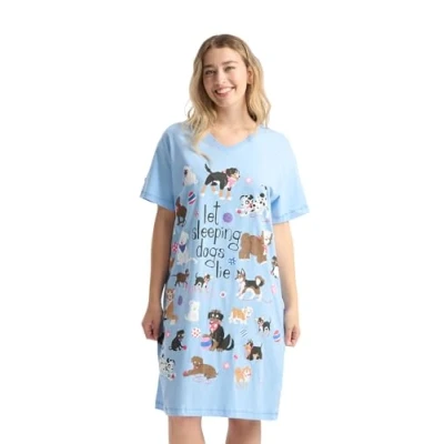Image of Hatley Women&#039;s Sleepshirts Nightie, Purple (Let Sleeping Dogs Lie), One Size