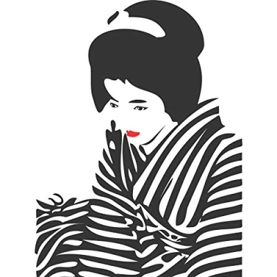 Image of Wee Blue Coo Japanese Geisha Lipstick Stripes Large Wall Art Poster Print Thick Paper 18X24 Inch