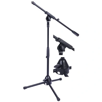 Image of Black Short Microphone Stand With Boom Arm