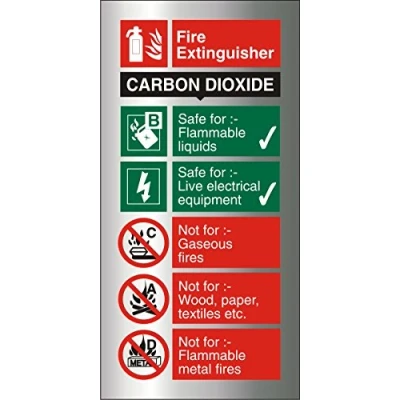 Image of Seco Carbon Dioxide Fire Extinguisher Sign, 100mm x 200mm 1.5mm Brushed Aluminium Composite