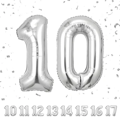 Image of Number Balloons 10,Sliver 10 Balloon 40 Inch Giant Helium Foil for Boys Girls 10th Birthday Party Decor Anniversary Decorations Supplies