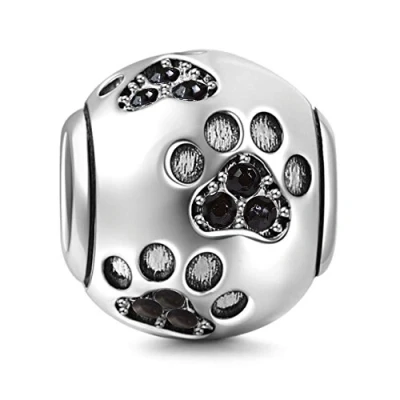 Image of YiRong Jewelry CC 3818 Dog Paw Charm 925 Sterling Silver Footprint Animal Birthday Pet for Pandora Bracelet (Black)