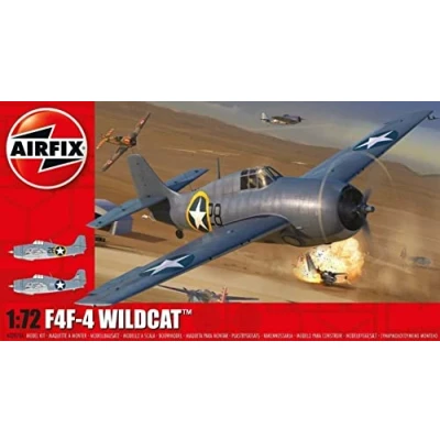 Image of Airfix Model Set A02070A Grumman F4F 4 Wildcat Building Kit Plastic Plane Kits for Adults &amp; Children 8+, Includes Sprues Decals 1:72 Scale