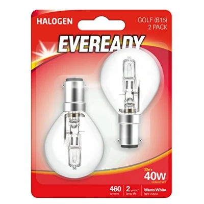 Image of Eveready ECO Halogen 33W (40W Equivalent) Mini Globe B15 Cap Light Bulb, Pack of 2, B15d, 40 W