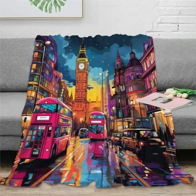 Image of ZZSSSM London Cityscape 3D Throw Blankets Microfiber Soft Cozy Flannel Fleece Blanket Sport Fluffy Fuzzy Couch Sofa Warm Décor for Kids Teens Adults 60x80inch(150x200cm)