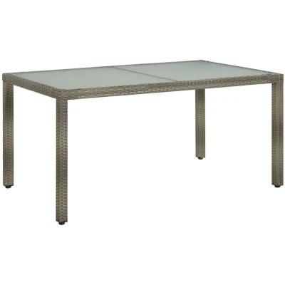 Image of vidaXL Garden Table 150x90x75 cm Tempered Glass and Poly Rattan Grey