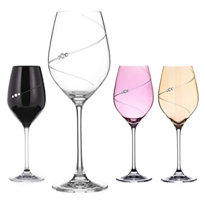 Image of DIAMANTE Swarovski Coloured Wine Glasses with ‘Silhouette Colour Selection’ Hand Cut Design Embellished Crystals Set of 4