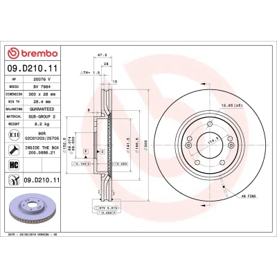 Image of 517123V000, 51712A6600 Brake disc BREMBO 09.D210.11 300mm 28mm 5 internally vented Coated High carbon KIA: cee‘d II Hatchback, Pro Hatchback