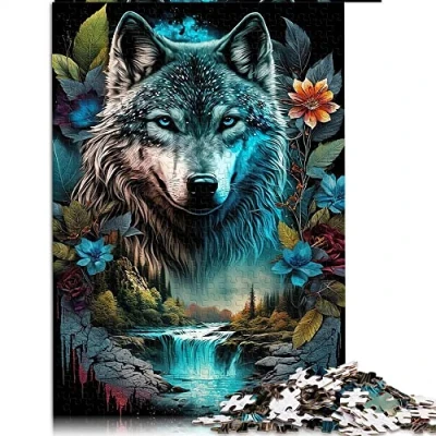 Image of 1000 Piece Jigsaw Puzzle Mandala Jungle Wolf For Adults Wooden Puzzles Family Fun &amp; Game Night （Size 50x75cm）
