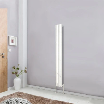 Image of NRG Vertical 1600x236 Oval Column Designer Radiator Bathroom Central Heating Single Panel Gloss White