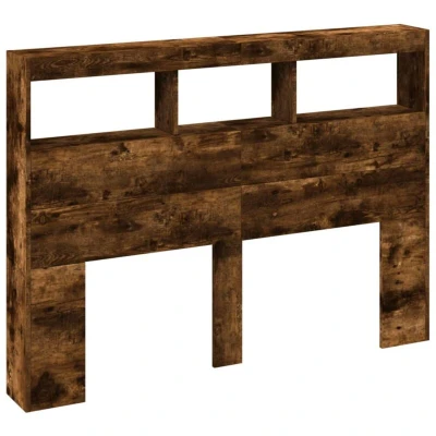 Image of vidaXL Headboard Cabinet with LED Smoked Oak 140x17x102 cm