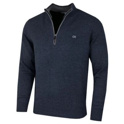 Image of Calvin Klein Mens 1/2 Zip CK Golf Sweater Dark Ocean Marl XXXXL