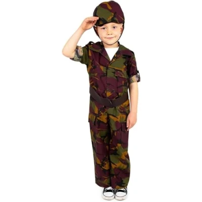 Image of PRETEND TO BEE Army Soldier Fancy Dress Costume for Kids, Multi Coloured, 5 7 Years