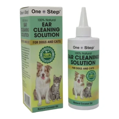 Image of One Step Pet Ear Cleaner for Dogs &amp; Cats 237ml, 100% Natural Cleaning Solution used to Stop Shaking Head, Itchy, Smelly Ears Wax Removal, Organic Coconut Oil Aloe Vera Leaf Juice Formula