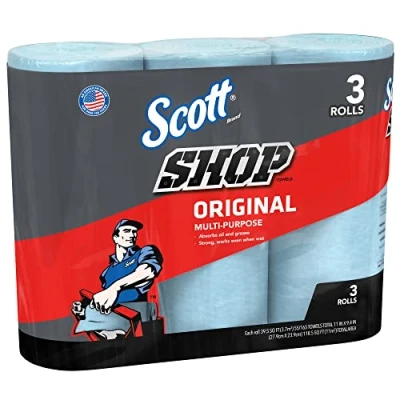 Image of Scott Shop Towels Original 75143 Heavy Duty Blue 3 Rolls x 55 Disposable (165 Paper Total)