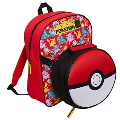 Image of Pokemon Backpack with Poke Ball Cooler Lunch Bag for School Boys Girls Pikachu 2 Piece Set Detachable Insulated Sandwich Box Snacks Hot or Cold
