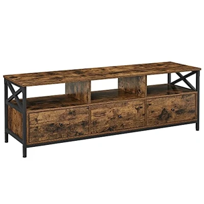 Image of VASAGLE TV Stand, Cabinet for up to 65 Inch TV, Table with 3 Drawers and Open Shelves, 40 x 147 50 cm, Living Room, Bedroom, Steel Frame, Rustic Brown Black LTV301B01
