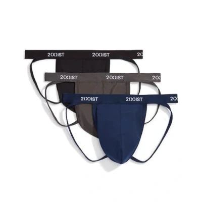 Image of 2(X)IST Men&#039;s Micro Speed Dri Jock Strap 3 Pack, Black/Charcoal/Varsity Navy, Medium