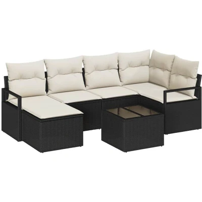Image of vidaXL 6 Piece Garden Sofa Set with Cushions Brown Poly Rattan