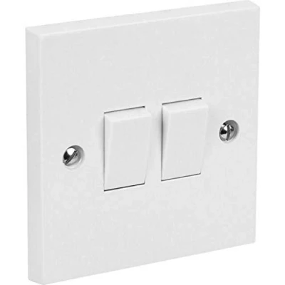 Image of 2 Gang Way Light Switch White Plastic Double Twin