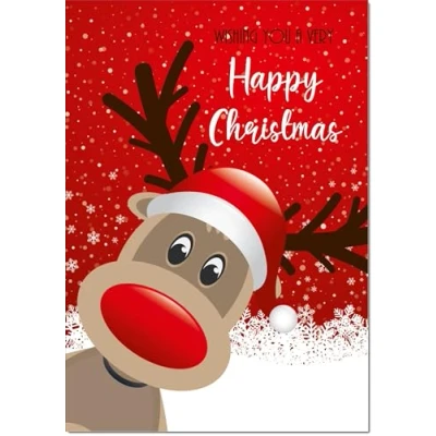 Image of doodlecards Happy Christmas, Christmas Card Rudolph in Snow Medium Size with Plain Envelope