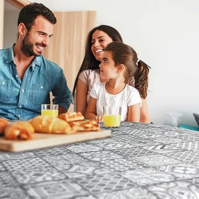 Image of d c fix Manhattan Tablecloth, Table Cover, Linen, Oilcloth, Table, Kitchen, Dining Room, Dirt Repellent Coating, Food Safe, Visbi, 150 cm, Round