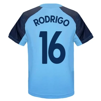 Image of Manchester City FC Boys Rodrigo 16 Poly Kit T Shirt Sky Blue 10 11 Years