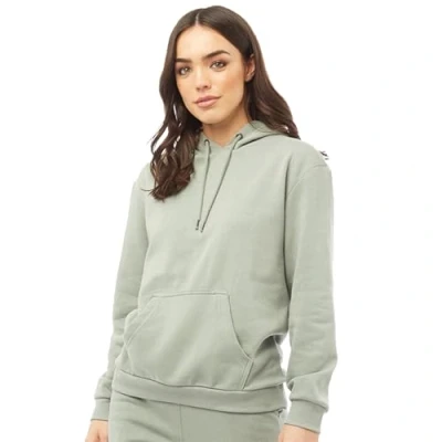 Image of BRAVE SOUL Womens Hoodie with Adjustable Drawstring, Kangaroo Pocket Ribbed Cuffs and Soft Fleece for Women, Sage Colour, S