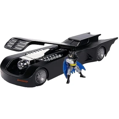 Image of Jada JA30916 Toys Véhicule moulé Sous Pression Batmobile à l&#039;échelle 1:24 échelle avec Figurine Batman DC Comics BTAS Figure, Black