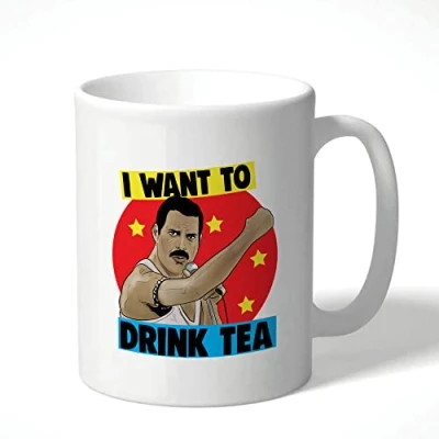 Image of Funny Mug Music Lover Fan Merch Freddie Mercury Novelty Birthday Gift Him Her Joke Humour, Queen Parody Tea Coffee Rock I Want to Drink CMUG14
