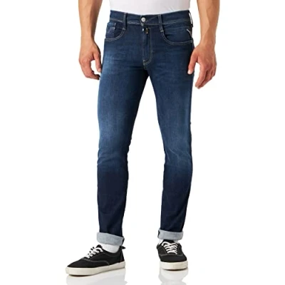 Image of Replay men&#039;s Anbass slim fit Hyperflex jeans made of recycled material with stretch, Blue (Dark 007), 34W / 32L