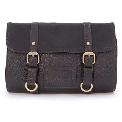 Image of ASHWOOD Men&#039;s Hanging Wash Bag/Shaving Bag/Travel/Gym/Toiletry Bag Genuine Leather and Canvas Hammersmith 7010 Brown