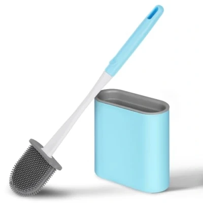 Image of Vicloon Silicone Toilet Brush, Brush Set with Quick Drying Holder, Deep Cleaner Flex No Slip Handle and Flexible Soft Bristle for Gap Cleaning (White）