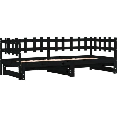 Image of vidaXL Pull out Day Bed without Mattress Black 2x(90x190) cm Solid Wood