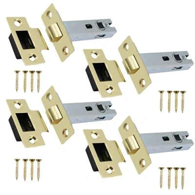 Image of Tubular Latches Mortice Door Latch Brass Plated 3 Inch / 78mm Pack of 4
