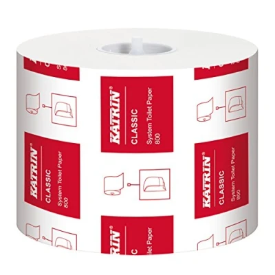 Image of Katrin 156005 Classic System Toilet paper, 2 ply, white, 100% virgin fibre, for use with Inclusive Dispenser, 800 sheets per roll, 36 rolls case