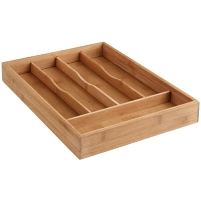 Image of VITA PERFETTA Bamboo Cutlery Tray Kitchen Drawer Organiser 5 Compartments Durable Eco Friendly (34 x 25cm)