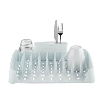 Image of Minky Dish Drying Rack &amp; Cutlery Holder Grey, Space Saving with a Large Capacity for Kitchen Counter, Durable Dishes and Utensils, Made in The UK (Speckled White)