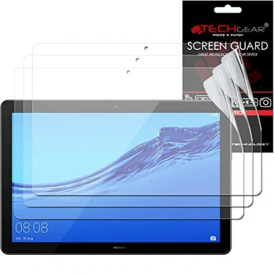 Image of TECHGEAR [Pack of 3 Screen Protectors for Huawei Mediapad T5 10 (10.1&quot; Screen) Ultra Clear Protector Guard Covers with Cleaning Cloth &amp; Application Card