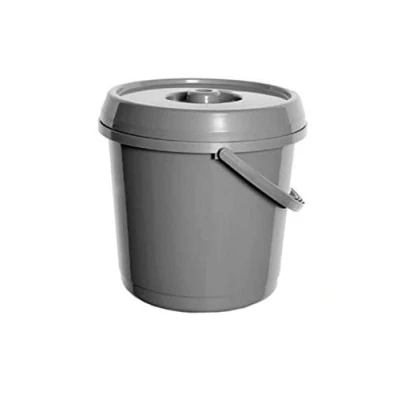 Image of Large Carry Handle 14L Plastic Nappy/Bin Baby Pet Animal Food Bird Seed Soil Tub Cleaning Bucket Storage Container with Lock Lid (Grey)
