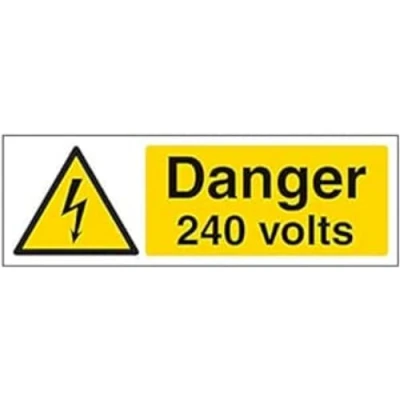 Image of V Safety Danger, 240 Volts Warning Sign 300mm x 100mm 1mm Rigid Plastic
