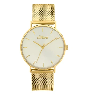 Image of s.Oliver wrist watch ladies quartz analog, with stainless steel bracelet, gold, 3 bar water resistant, comes in watches gift box, 2033517