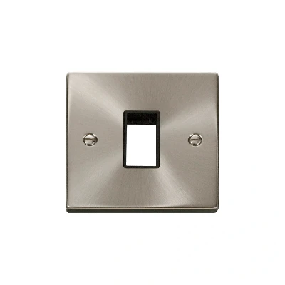 Image of Click Deco 1 Gang MiniGrid Single Aperture Unfurnished Plate Satin Chrome Black Inserts