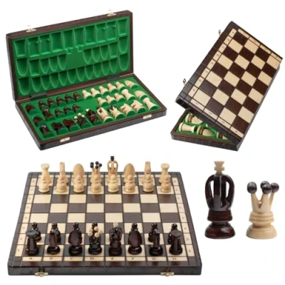 Image of Master of Chess Wooden Set with Pieces “ROYAL 44 cm / 17 in Handcrafted Foldable Large Board Game for Adults and Kids