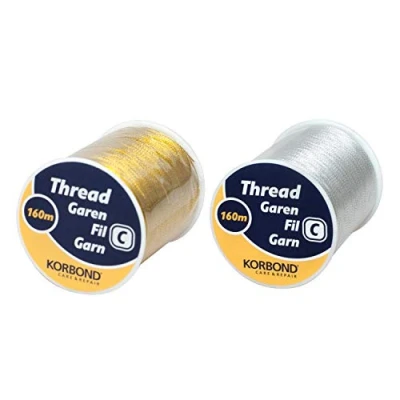 Image of Korbond 320m Sewing Thread 2 x 160m Spools Silver &amp; Gold Polyester Hand and Machine