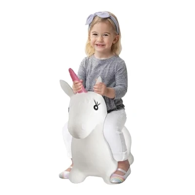 Image of ADEPTNA Inflatable Unicorn Jump Bounce Space Hopper Animal Ride On Fun Toy With Pump Included Ideal Bouncer Super Safe PVC Rubber Construction