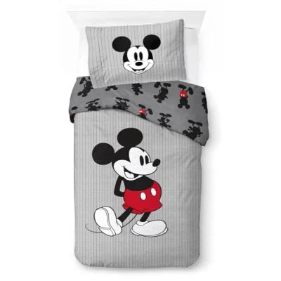 Image of Jay Franco Disney Mickey Mouse Stripes 100% Cotton Single Duvet Cover Set Includes 50 x 70cm Pillowcase