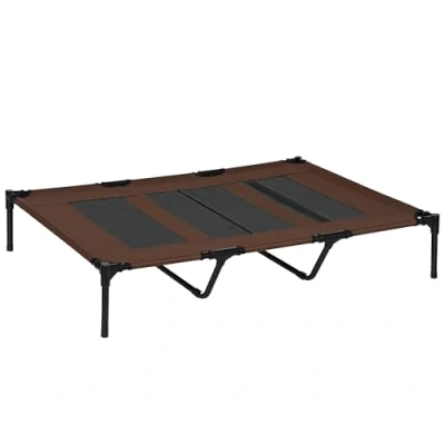 Image of PawHut Raised Dog Bed Cooling Elevated Pet Cot with Breathable Mesh for Indoor Outdoor Use Brown, XX Large, 122 x 92 23cm
